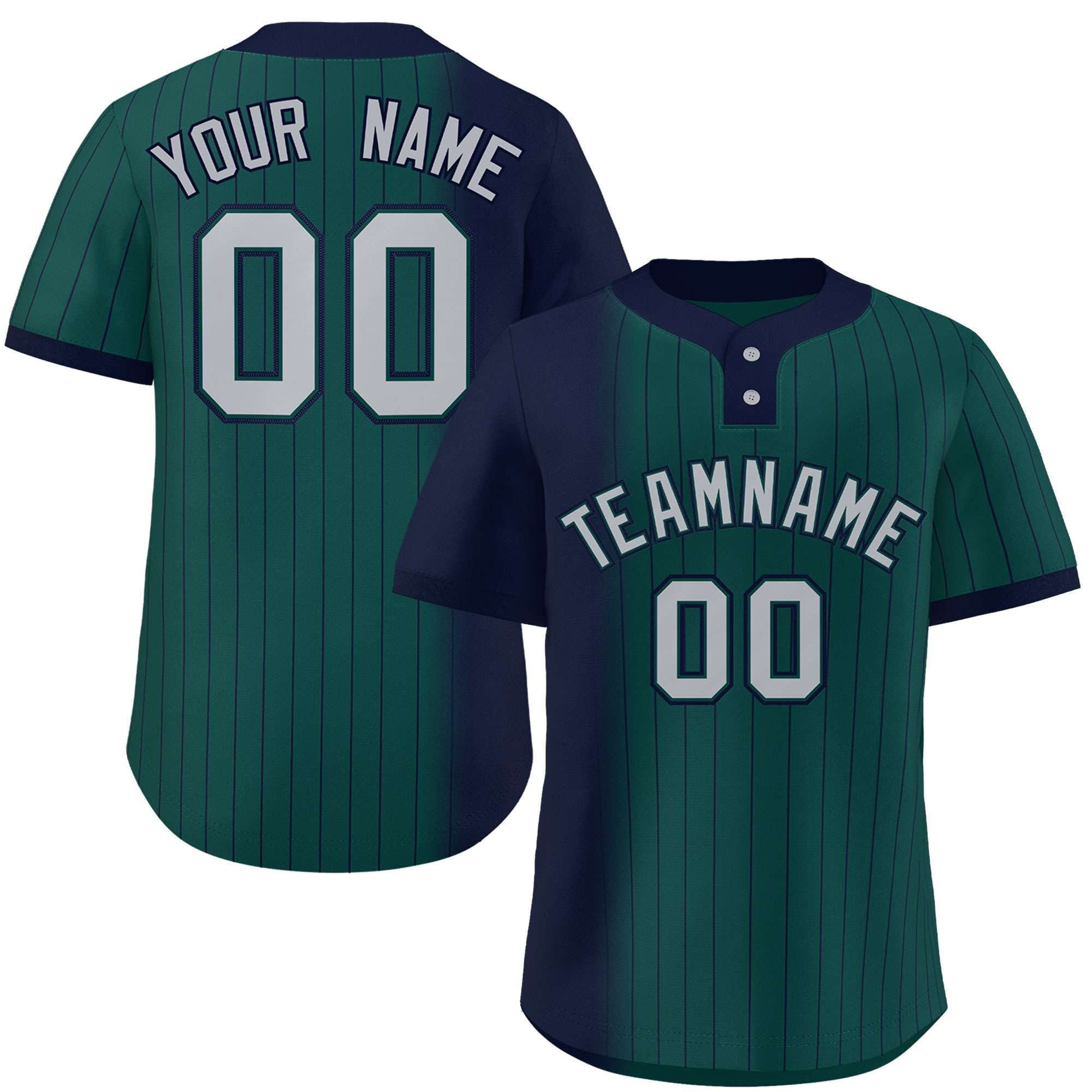 Custom Navy Midnight Green Gradient Stripe Fashion Authentic Two-Button Baseball Jersey