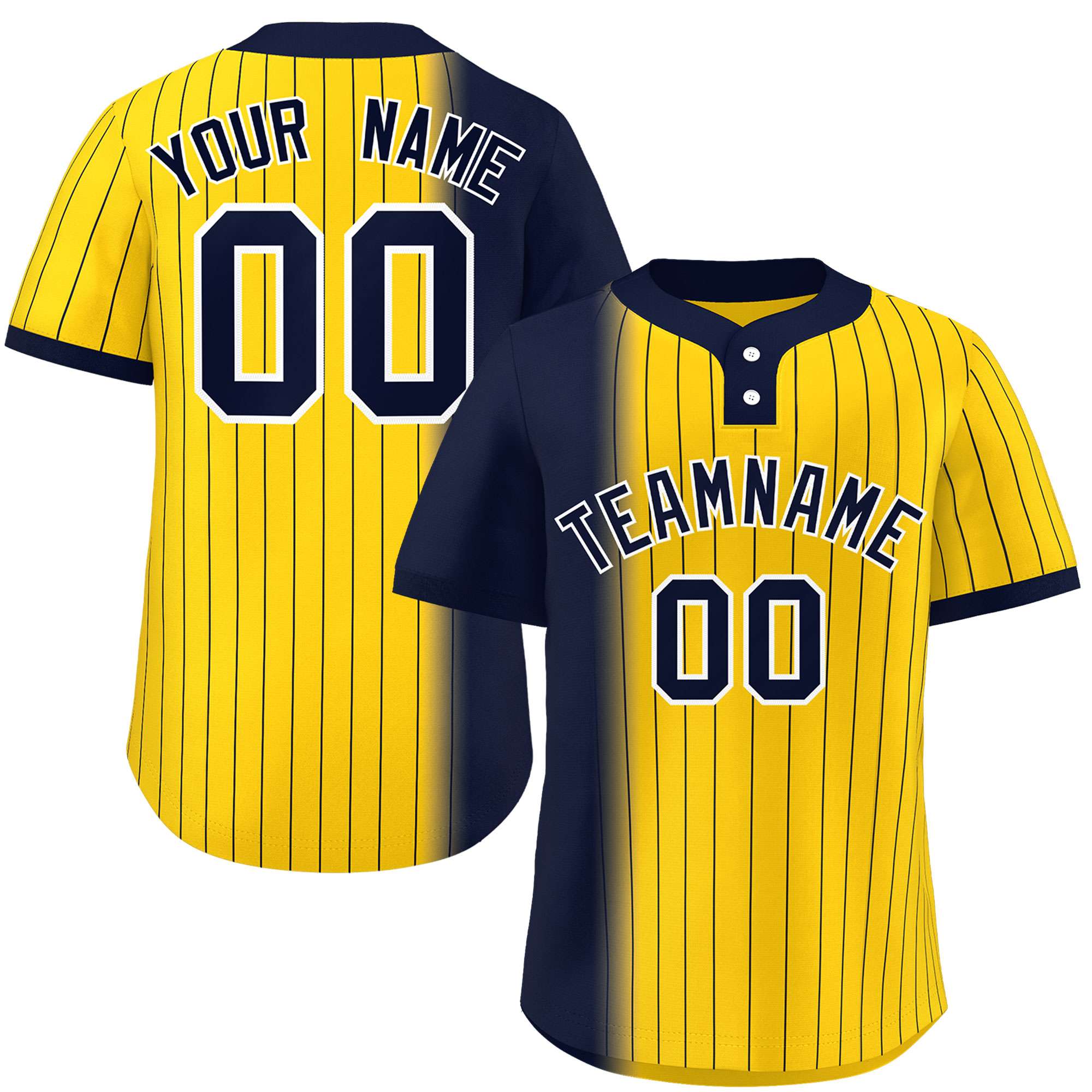 Custom Navy Gold Gradient Stripe Fashion Authentic Two-Button Baseball Jersey