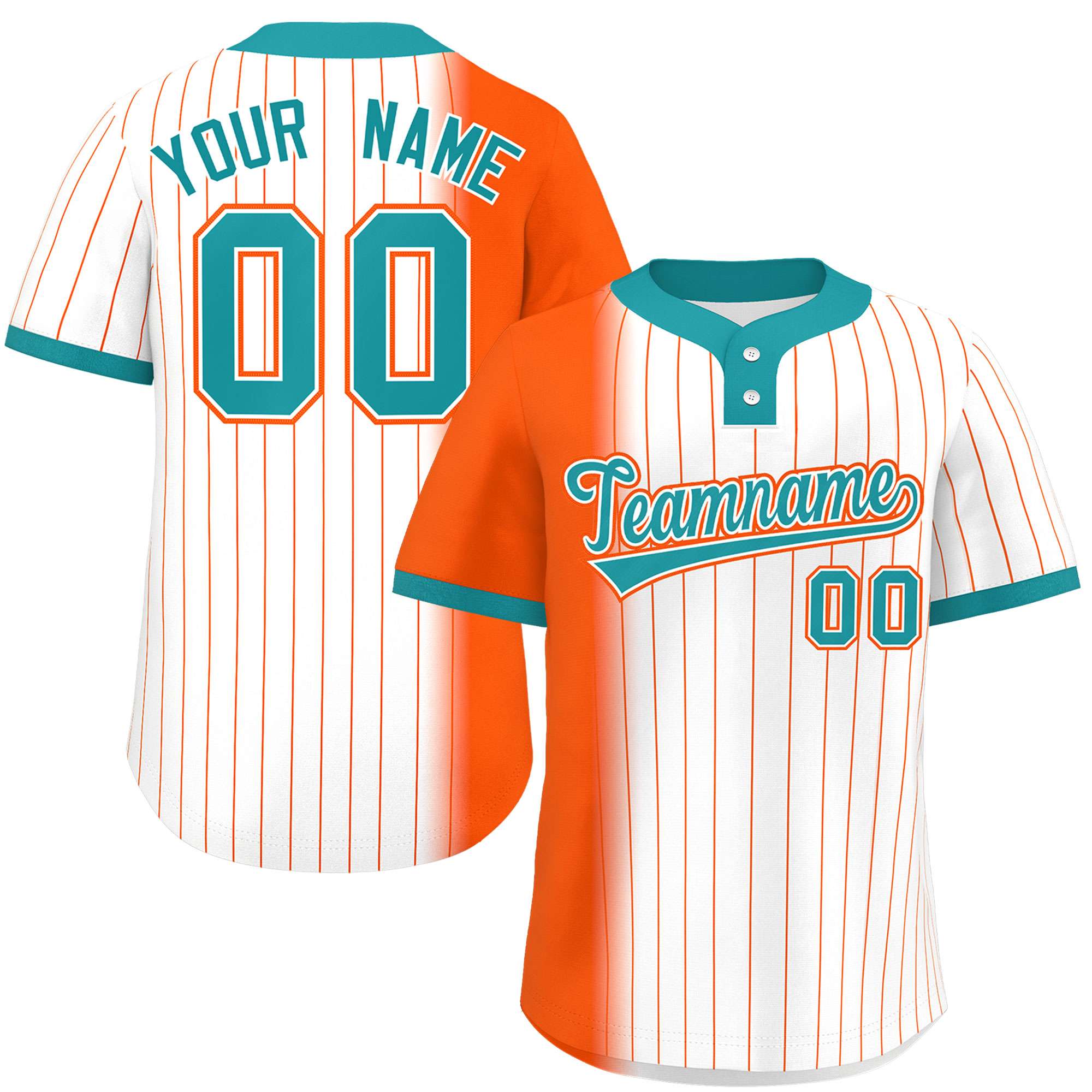 Custom Orange White-Aqua Gradient Stripe Fashion Authentic Two-Button Baseball Jersey