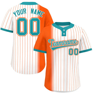 Custom Orange White-Aqua Gradient Stripe Fashion Authentic Two-Button Baseball Jersey