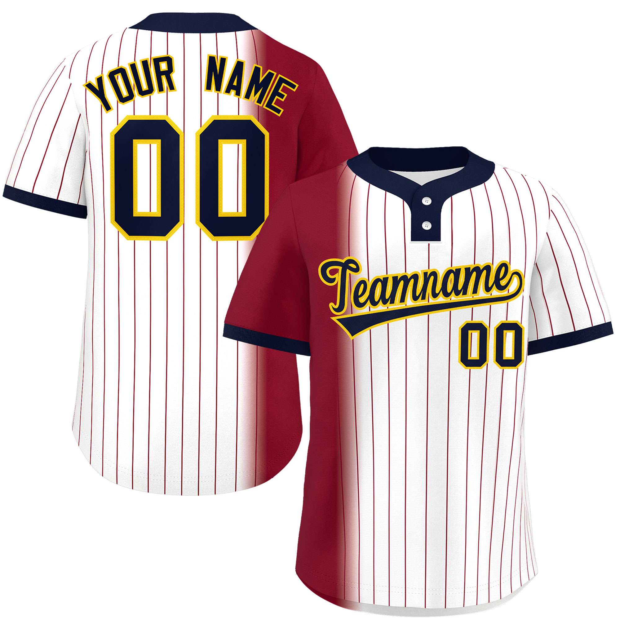 Custom Crimson White-Navy Gradient Stripe Fashion Authentic Two-Button Baseball Jersey