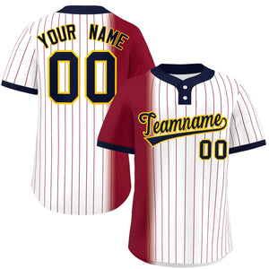 Custom Crimson White-Navy Gradient Stripe Fashion Authentic Two-Button Baseball Jersey