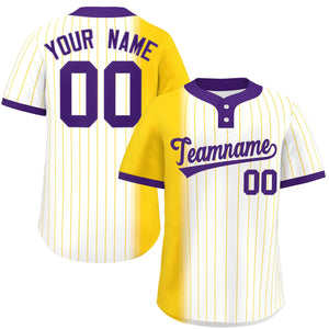 Custom Gold White-Purple Gradient Stripe Fashion Authentic Two-Button Baseball Jersey