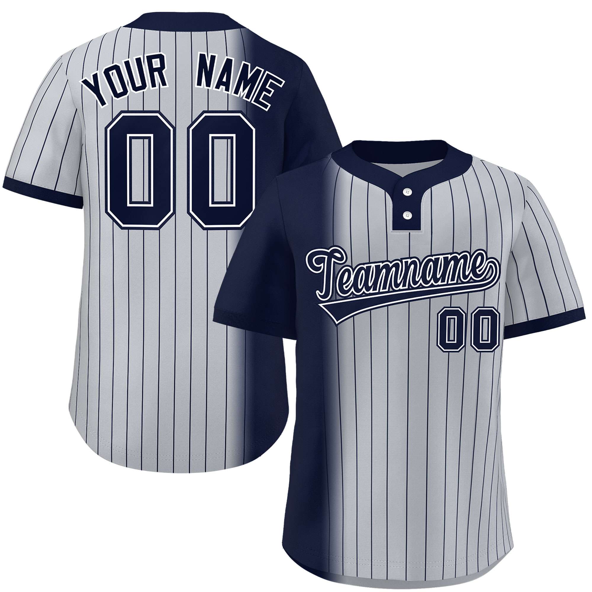 Custom Navy Gray Gradient Stripe Fashion Authentic Two-Button Baseball Jersey