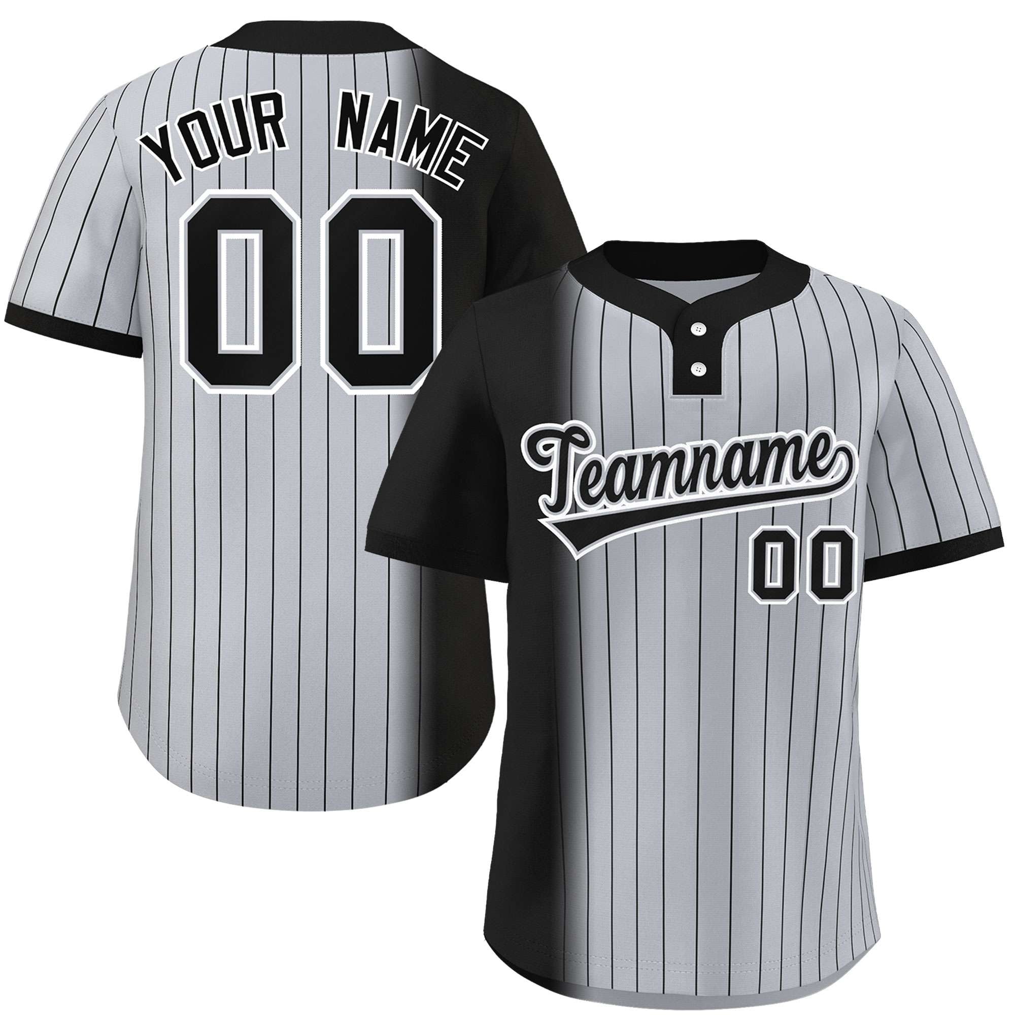 Custom Black Gray Gradient Stripe Fashion Authentic Two-Button Baseball Jersey