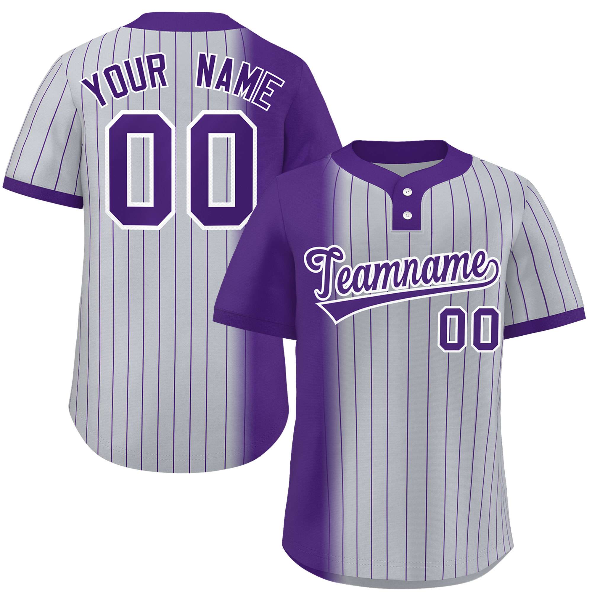 Custom Purple Gray Gradient Stripe Fashion Authentic Two-Button Baseball Jersey