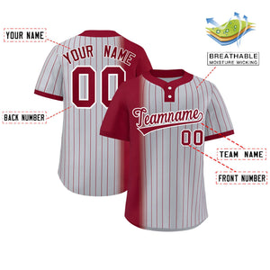 Custom Crimson Gray Gradient Stripe Fashion Authentic Two-Button Baseball Jersey