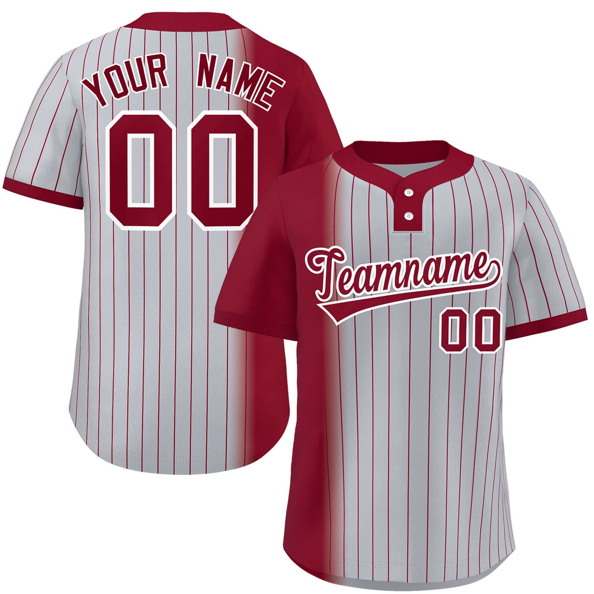 Custom Crimson Gray Gradient Stripe Fashion Authentic Two-Button Baseball Jersey