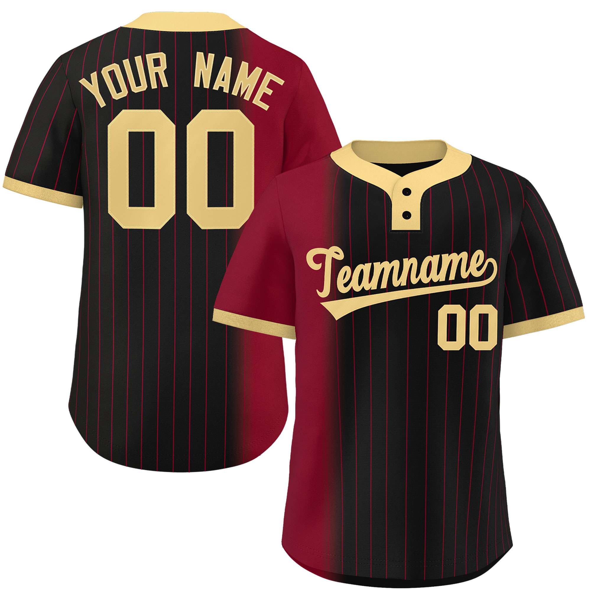 Custom Crimson Black-Khaki Gradient Stripe Fashion Authentic Two-Button Baseball Jersey