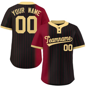 Custom Crimson Black-Khaki Gradient Stripe Fashion Authentic Two-Button Baseball Jersey