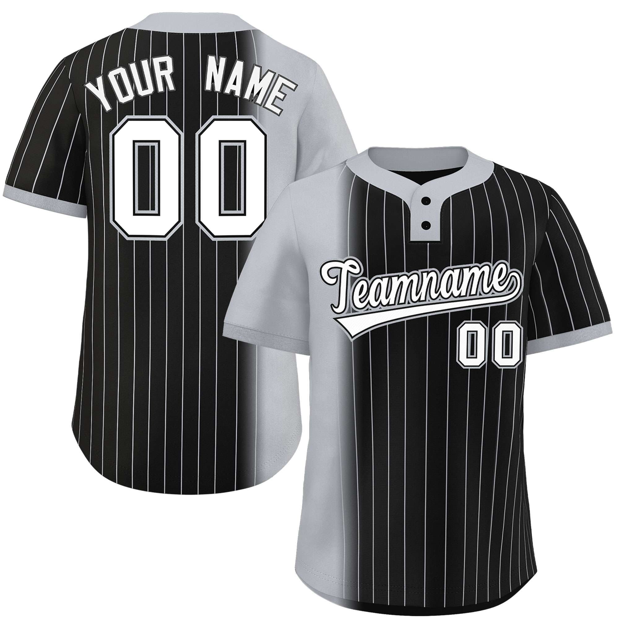 Custom Gray Black Gradient Stripe Fashion Authentic Two-Button Baseball Jersey