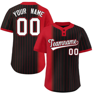 Custom Red Black Gradient Stripe Fashion Authentic Two-Button Baseball Jersey