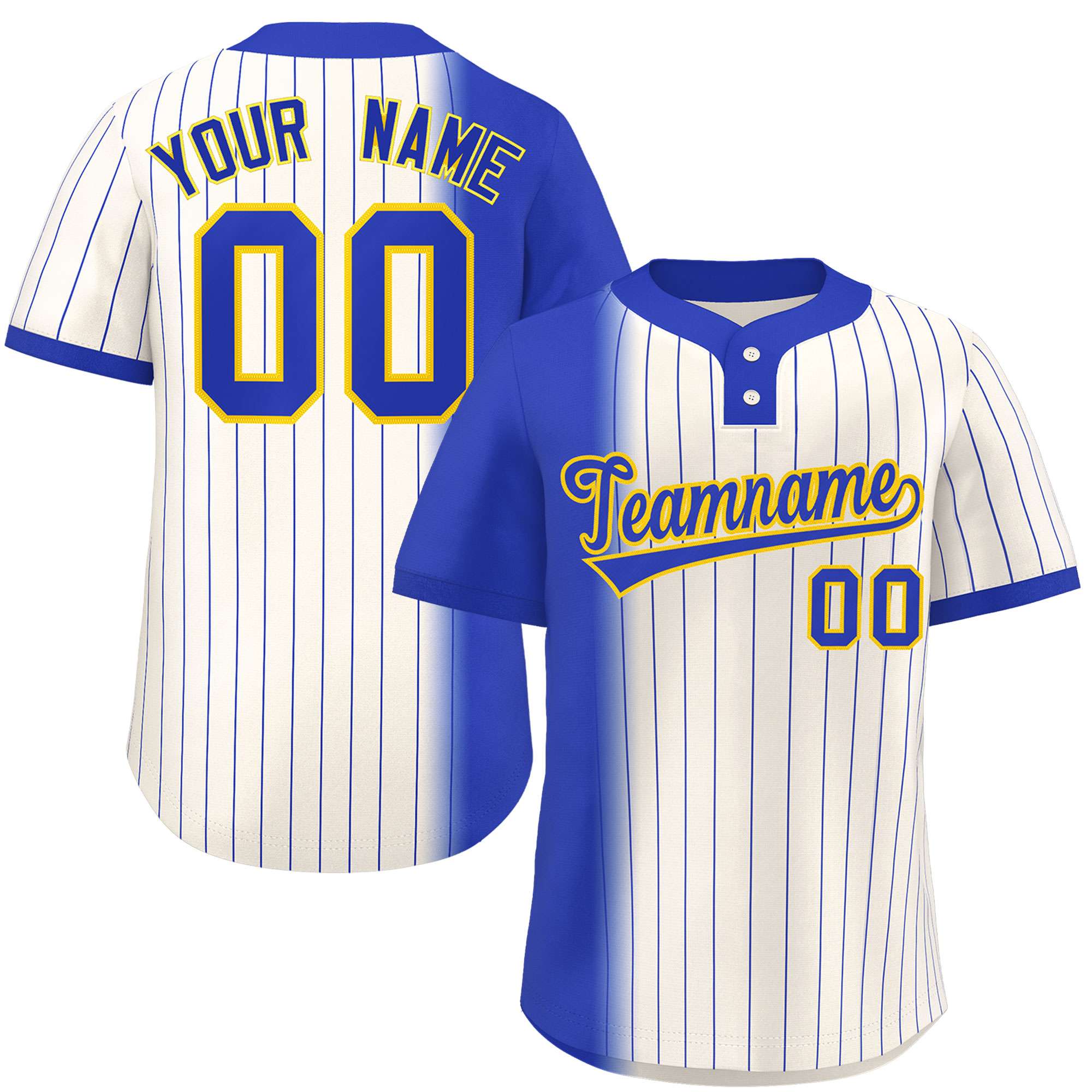 Custom Royal Cream Gradient Stripe Fashion Authentic Two-Button Baseball Jersey