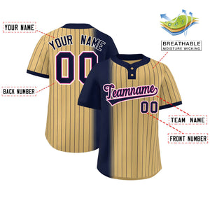 Custom Navy Old Gold Gradient Stripe Fashion Authentic Two-Button Baseball Jersey