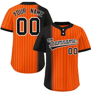 Custom Black Orange Gradient Stripe Fashion Authentic Two-Button Baseball Jersey