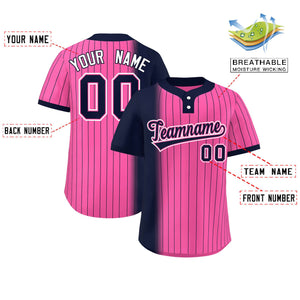 Custom Navy Pink Gradient Stripe Fashion Authentic Two-Button Baseball Jersey