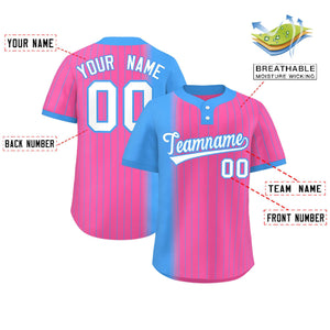 Custom Powder Blue Pink Gradient Stripe Fashion Authentic Two-Button Baseball Jersey