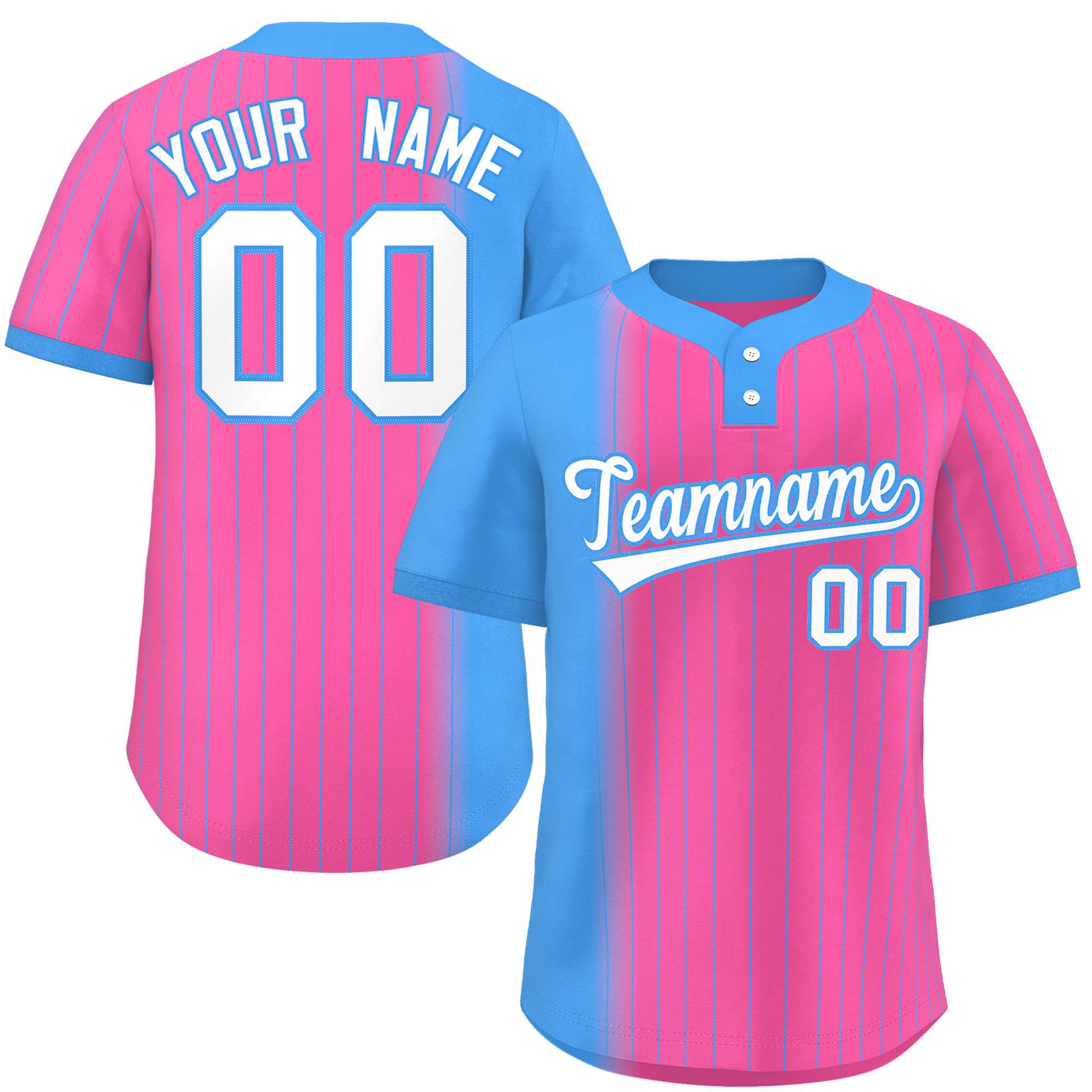 Custom Powder Blue Pink Gradient Stripe Fashion Authentic Two-Button Baseball Jersey