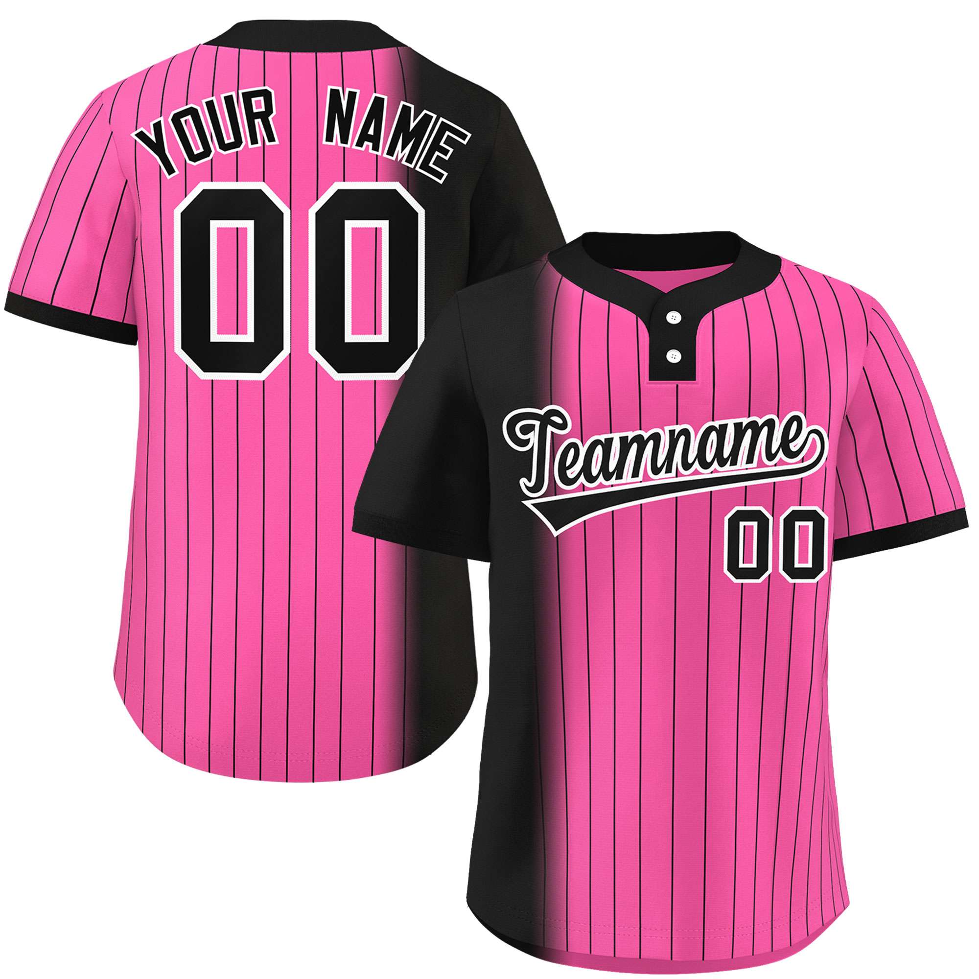 Custom Black Pink Gradient Stripe Fashion Authentic Two-Button Baseball Jersey