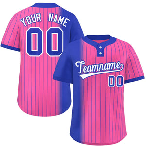 Custom Royal Pink Gradient Stripe Fashion Authentic Two-Button Baseball Jersey