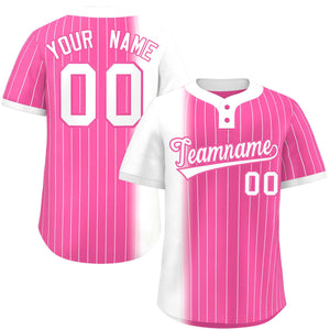 Custom White Pink Gradient Stripe Fashion Authentic Two-Button Baseball Jersey