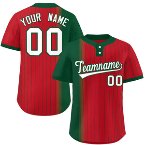 Custom Green Red Gradient Stripe Fashion Authentic Two-Button Baseball Jersey