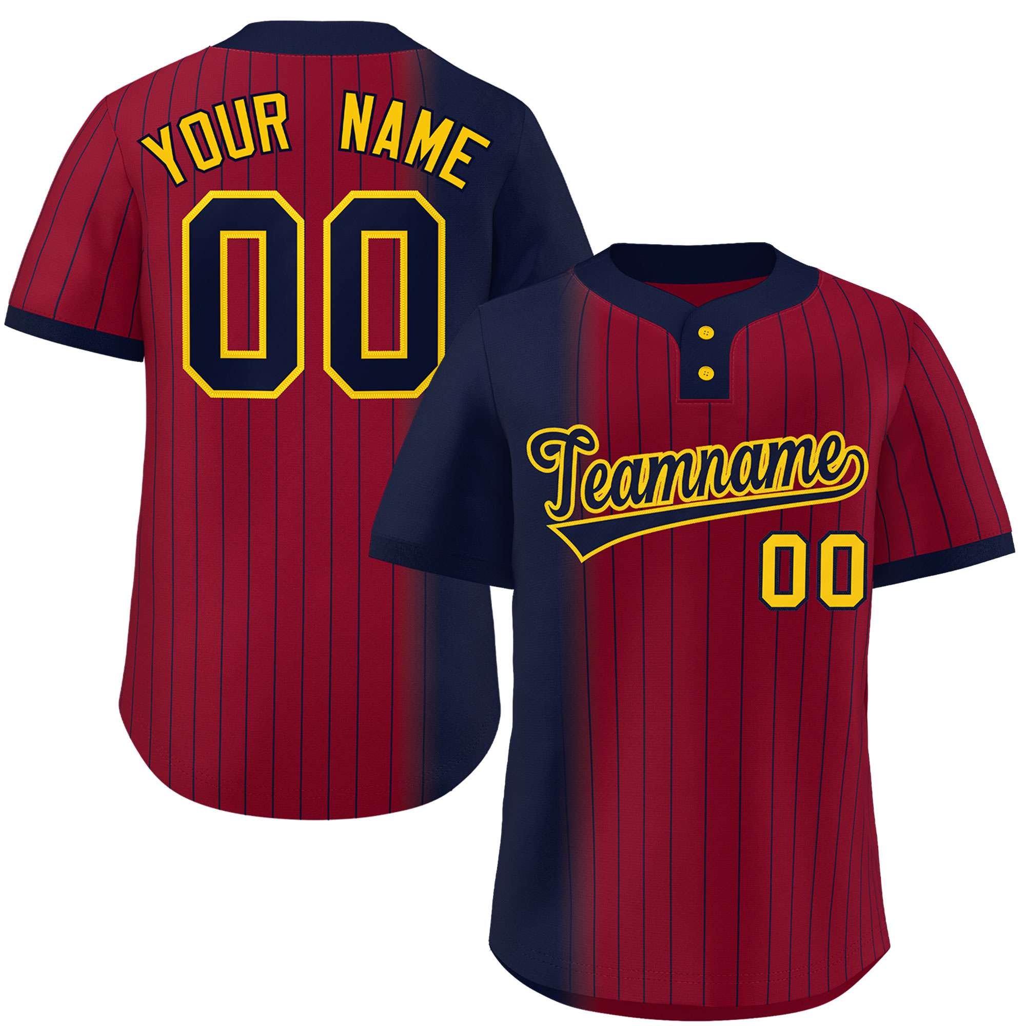 Custom Navy Crimson Gradient Stripe Fashion Authentic Two-Button Baseball Jersey