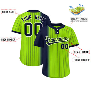 Custom Navy Neon Green Gradient Stripe Fashion Authentic Two-Button Baseball Jersey