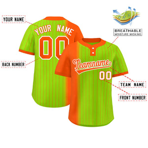 Custom Orange Neon Green Gradient Stripe Fashion Authentic Two-Button Baseball Jersey