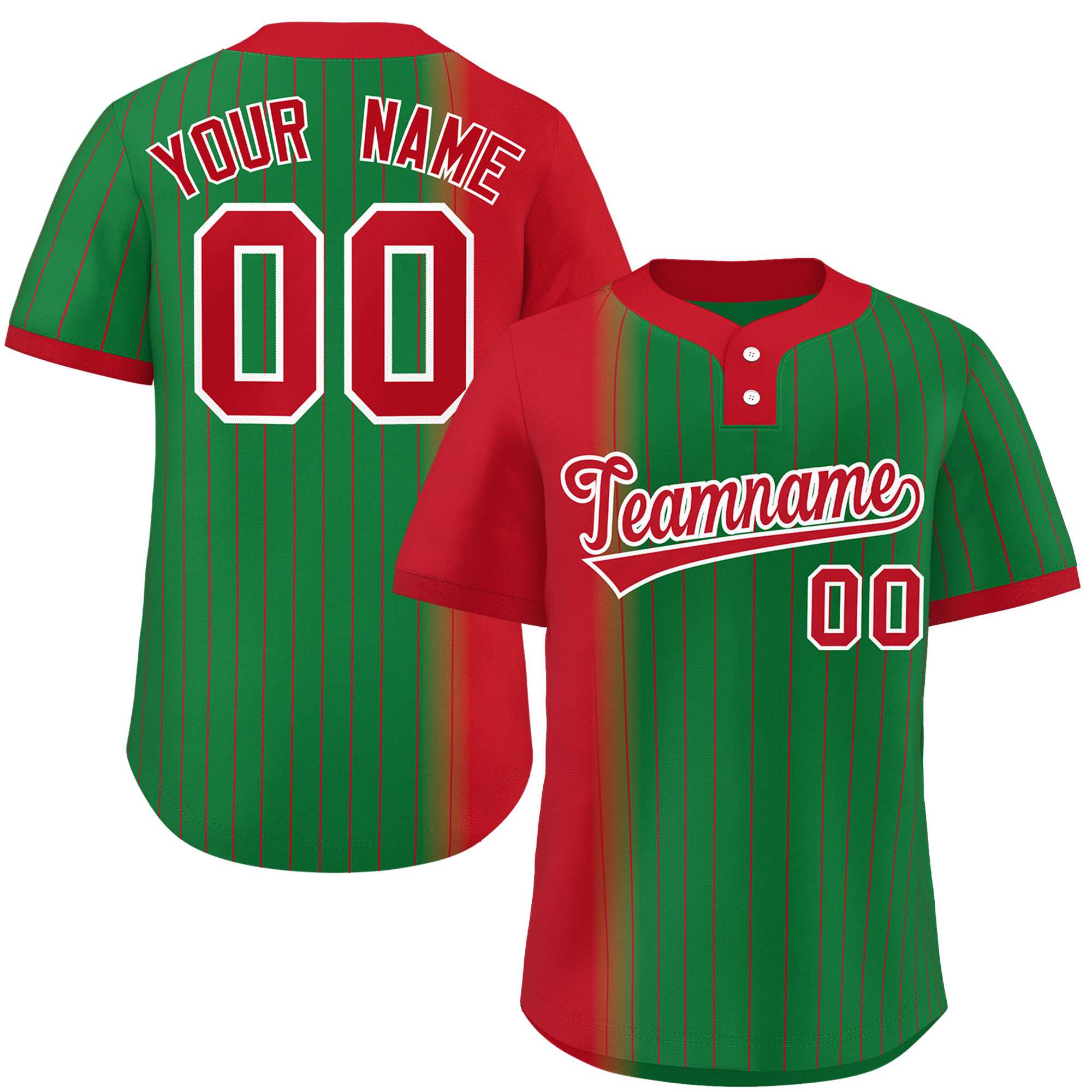 Custom Red Kelly Green Gradient Stripe Fashion Authentic Two-Button Baseball Jersey