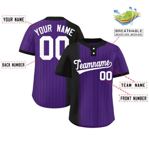 Custom Black Purple Gradient Stripe Fashion Authentic Two-Button Baseball Jersey