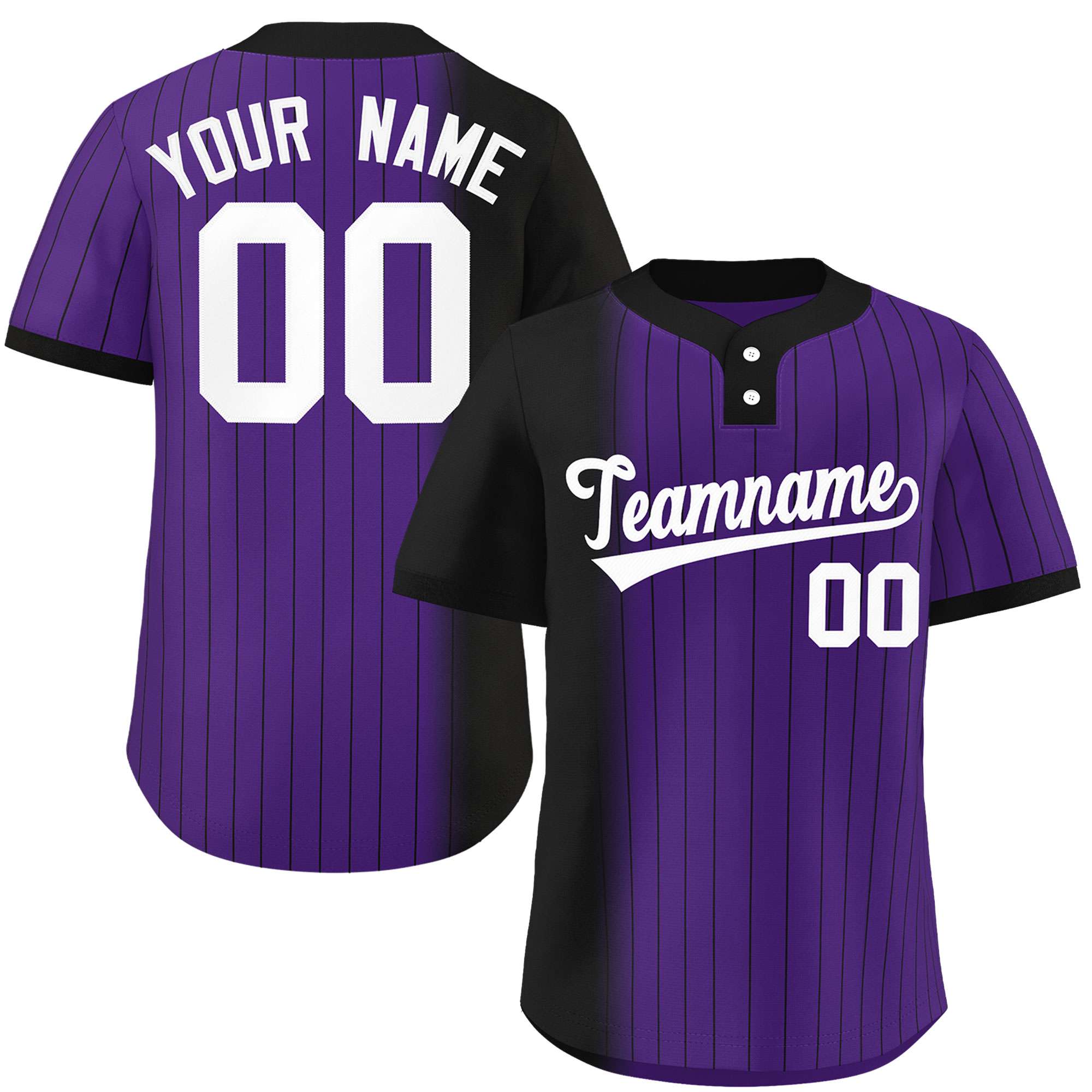 Custom Black Purple Gradient Stripe Fashion Authentic Two-Button Baseball Jersey