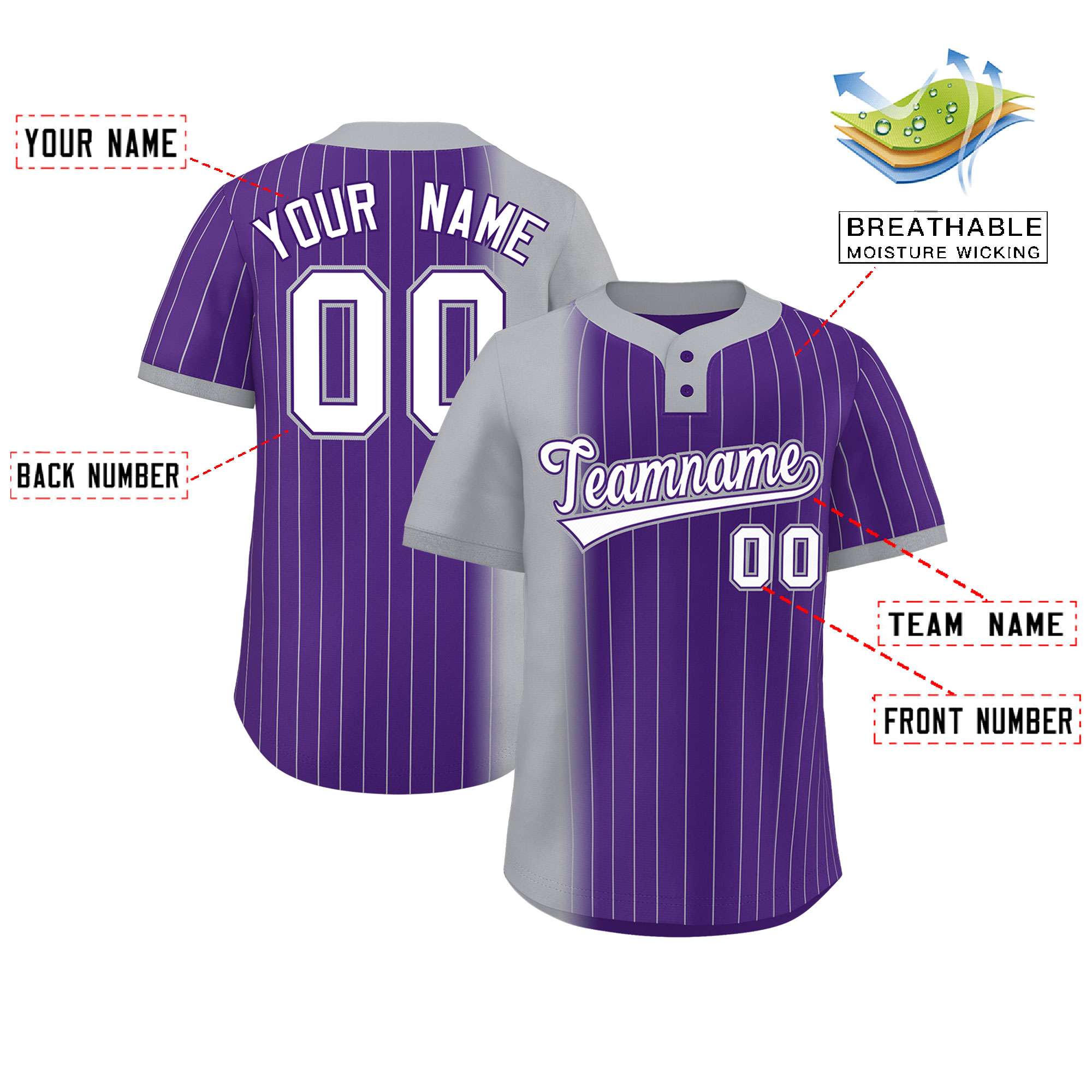 Custom Gray Purple Gradient Stripe Fashion Authentic Two-Button Baseball Jersey