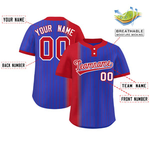 Custom Red Royal Gradient Stripe Fashion Authentic Two-Button Baseball Jersey