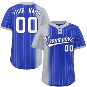 Custom Gray Royal Gradient Stripe Fashion Authentic Two-Button Baseball Jersey