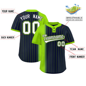 Custom Neon Green Navy Gradient Stripe Fashion Authentic Two-Button Baseball Jersey