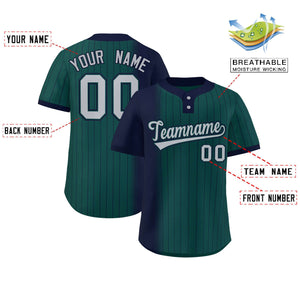 Custom Navy Midnight Green Gradient Stripe Fashion Authentic Two-Button Baseball Jersey