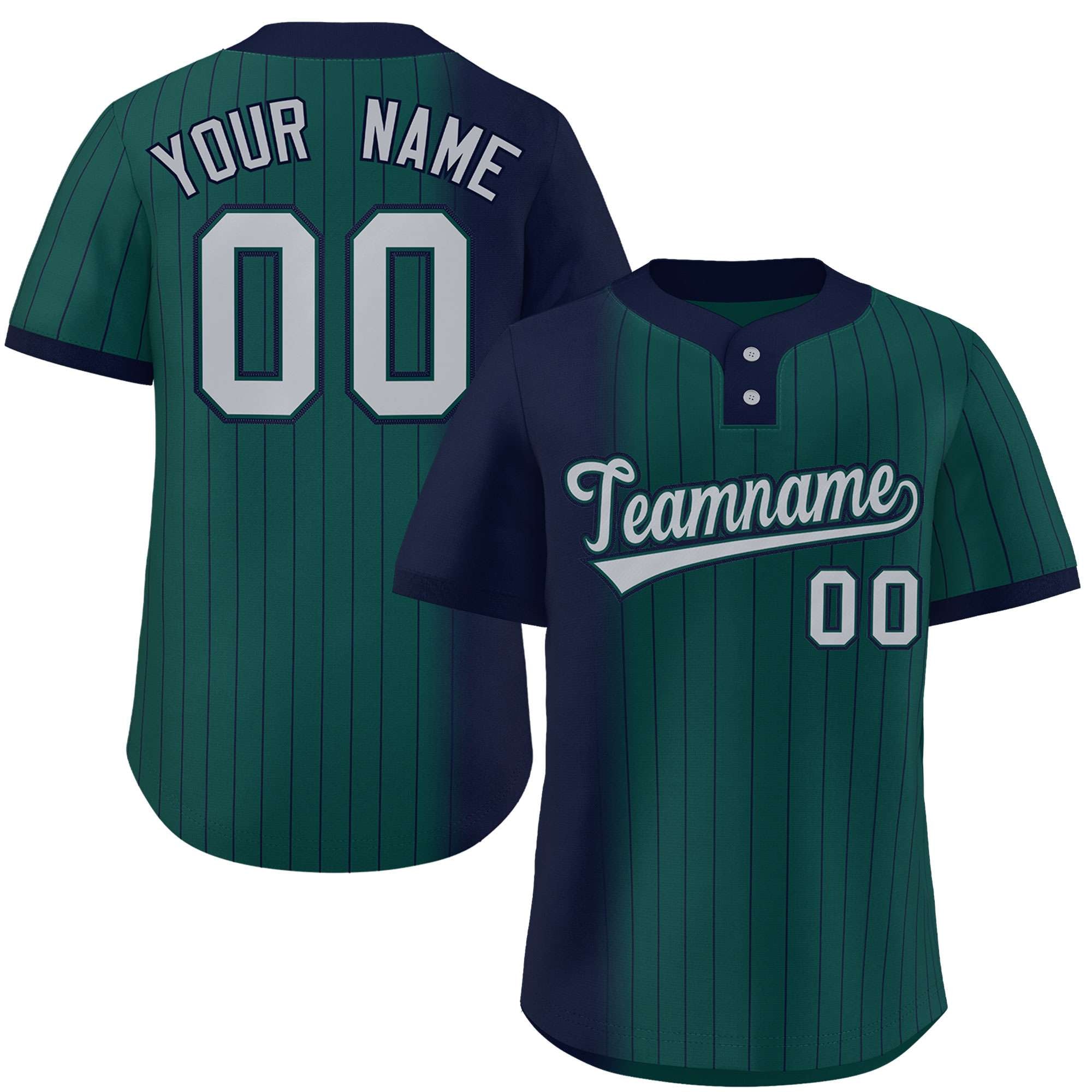 Custom Navy Midnight Green Gradient Stripe Fashion Authentic Two-Button Baseball Jersey