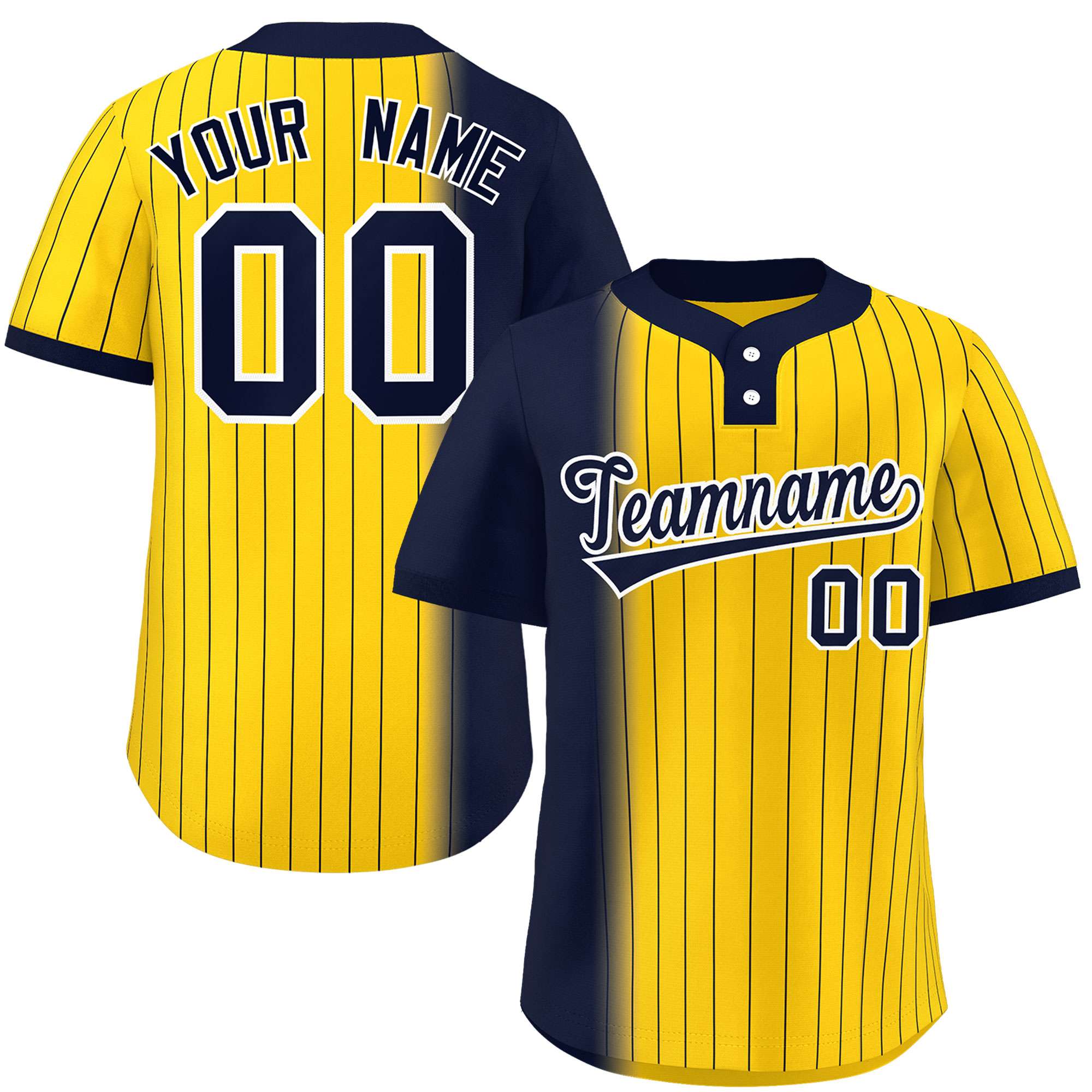 Custom Navy Gold Gradient Stripe Fashion Authentic Two-Button Baseball Jersey