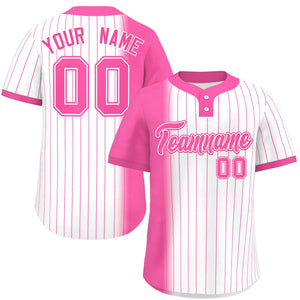 Custom Pink White Gradient Stripe Fashion Authentic Two-Button Baseball Jersey
