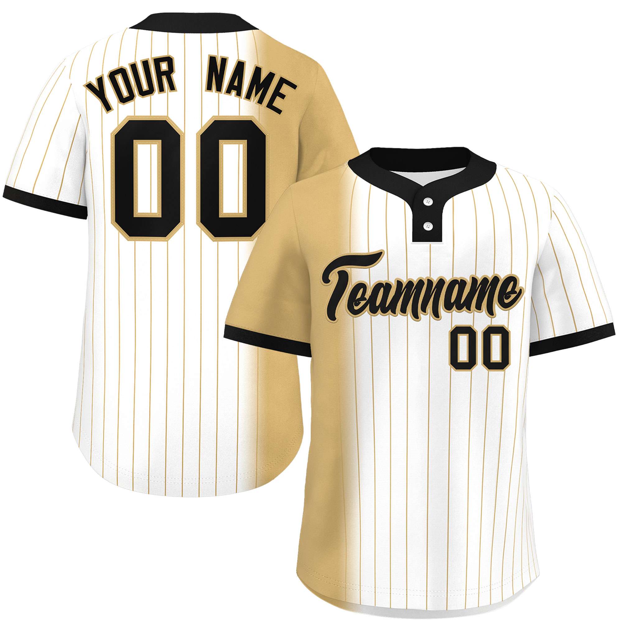 Custom Old Gold White-Black Gradient Stripe Fashion Authentic Two-Button Baseball Jersey