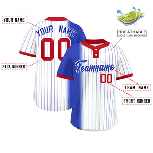 Custom Royal White-Red Gradient Stripe Fashion Authentic Two-Button Baseball Jersey