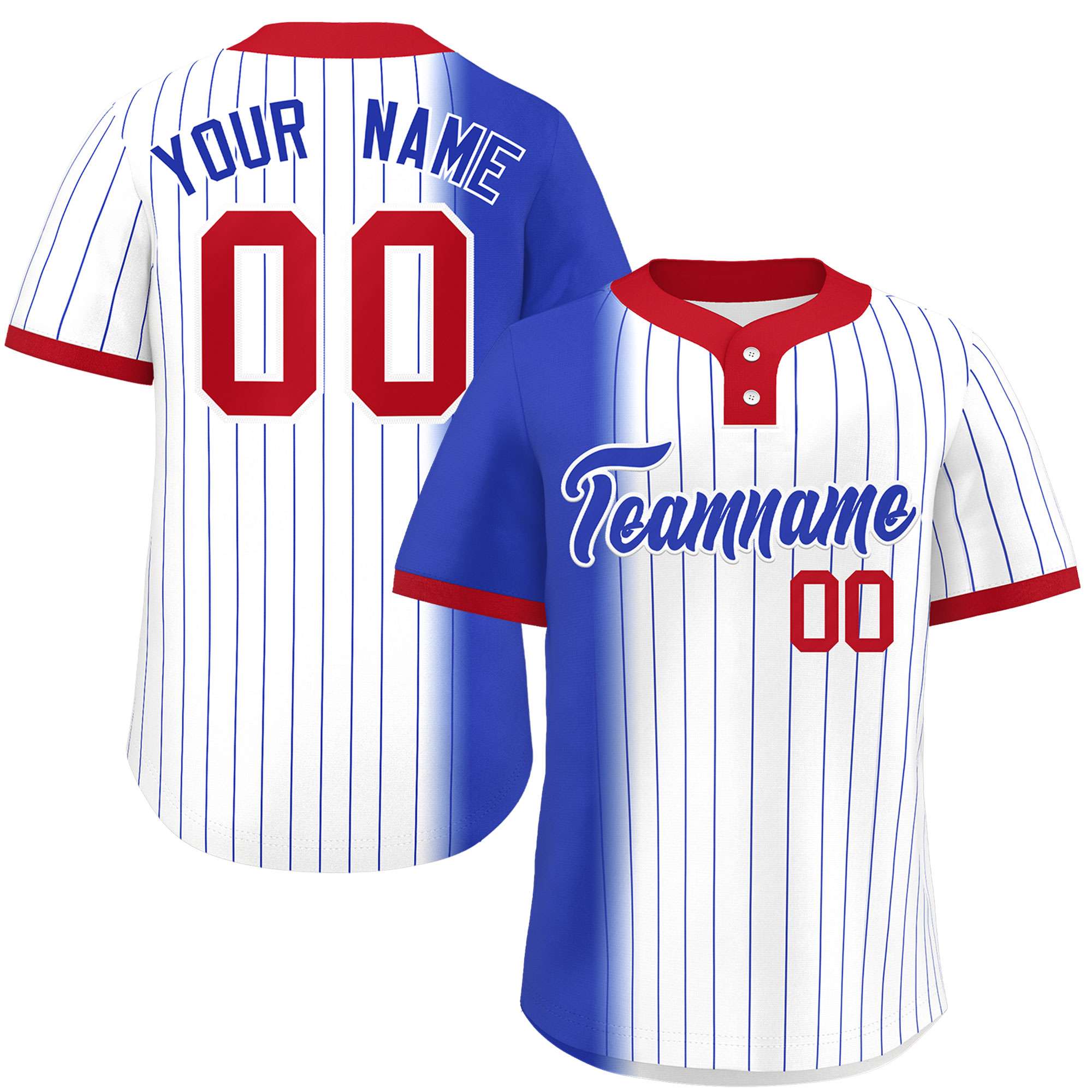 Custom Royal White-Red Gradient Stripe Fashion Authentic Two-Button Baseball Jersey