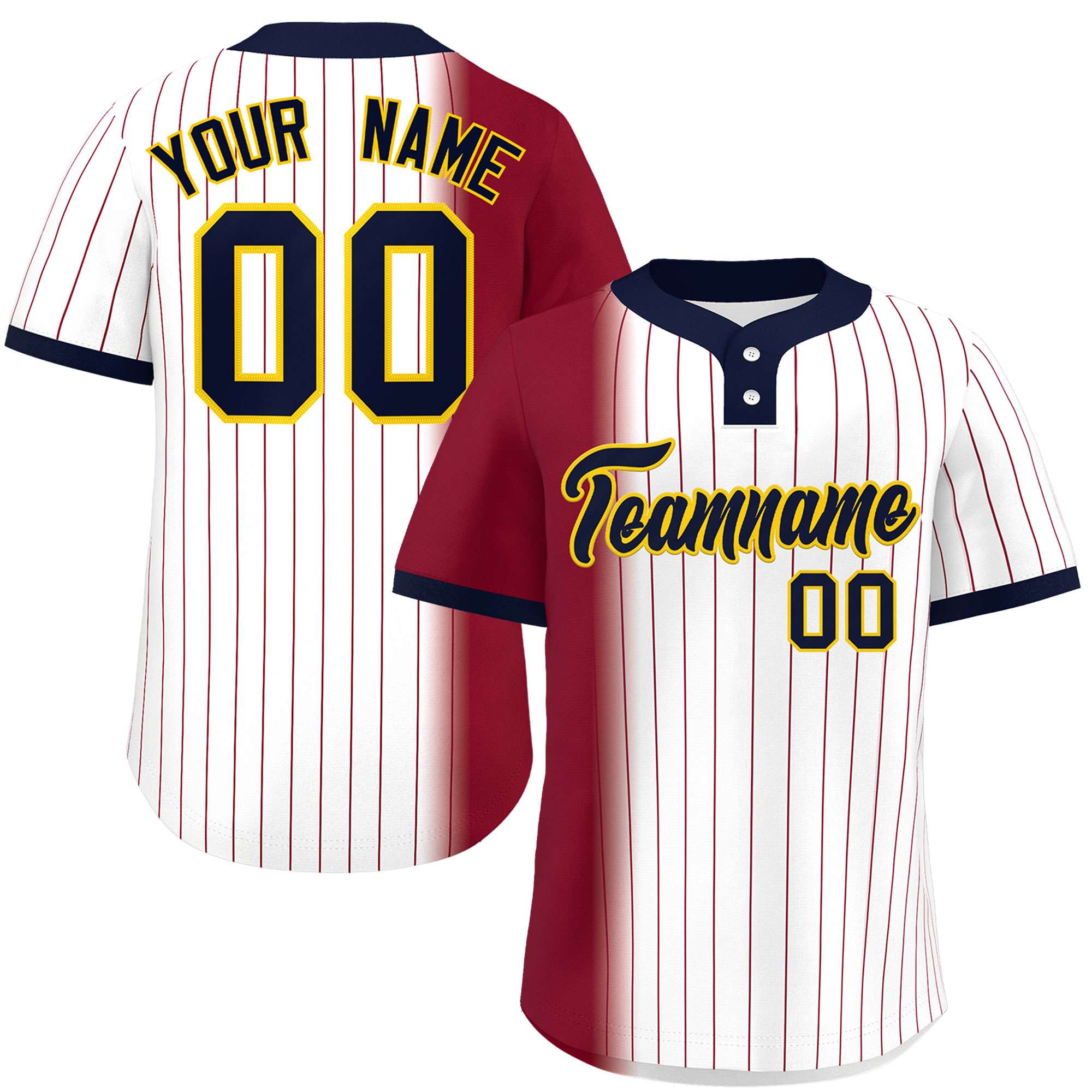 Custom Crimson White-Navy Gradient Stripe Fashion Authentic Two-Button Baseball Jersey