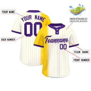 Custom Gold White-Purple Gradient Stripe Fashion Authentic Two-Button Baseball Jersey