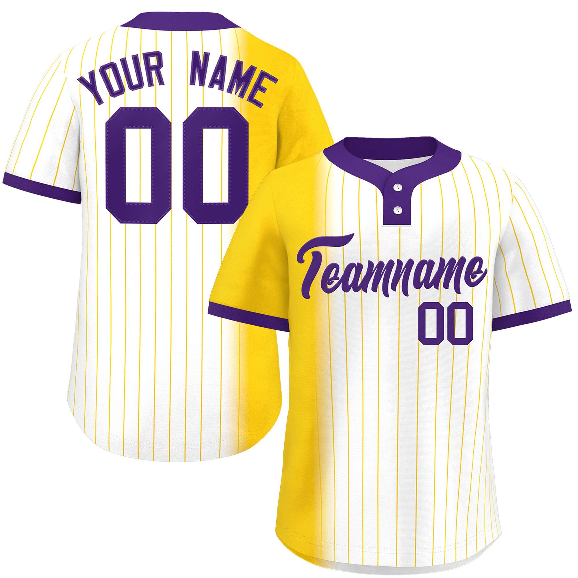 Custom Gold White-Purple Gradient Stripe Fashion Authentic Two-Button Baseball Jersey