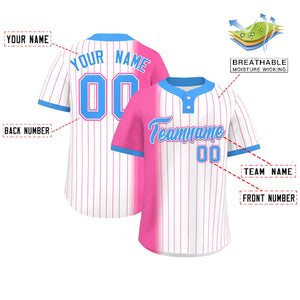 Custom Pink White-Powder Blue Gradient Stripe Fashion Authentic Two-Button Baseball Jersey