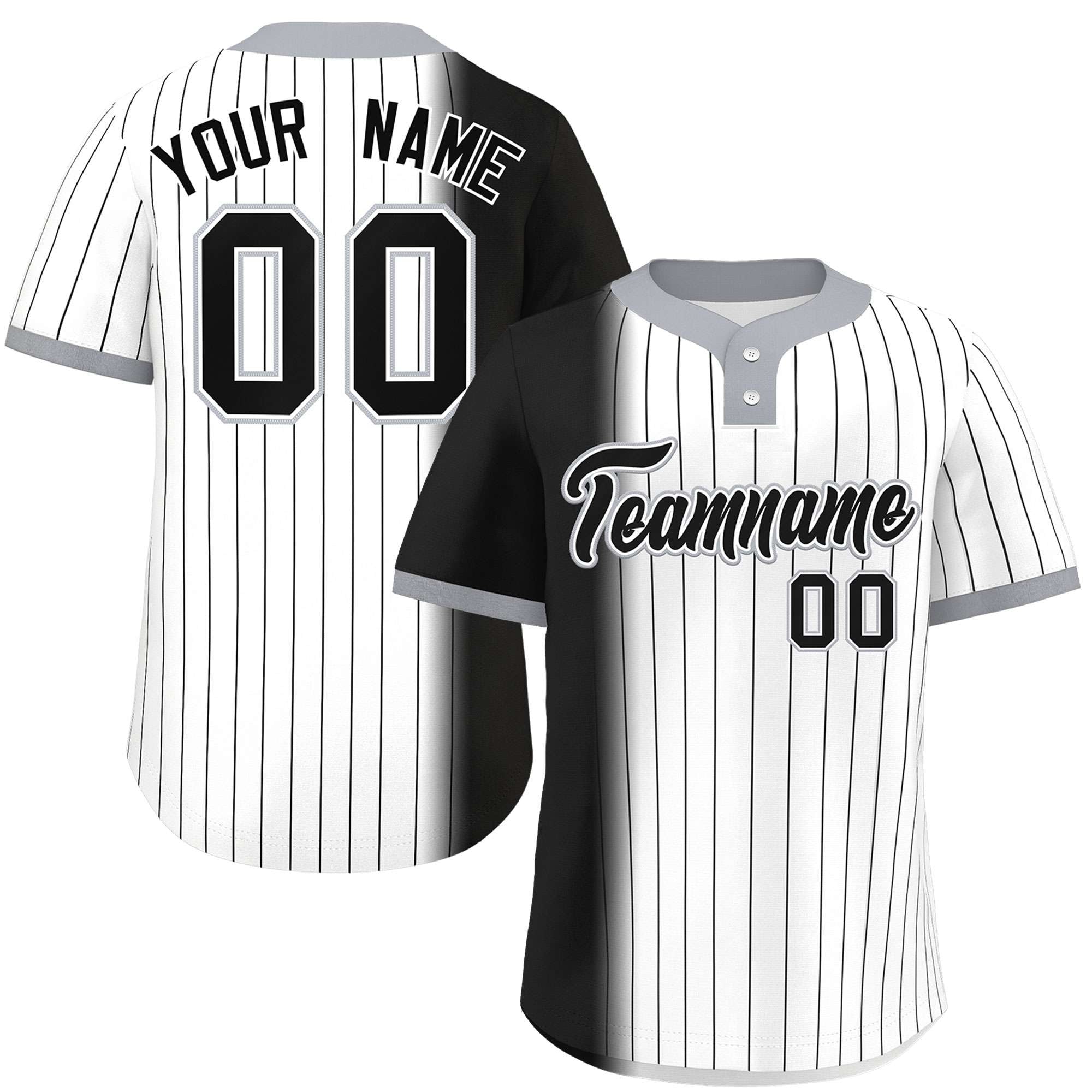 Custom Black White-Gray Gradient Stripe Fashion Authentic Two-Button Baseball Jersey