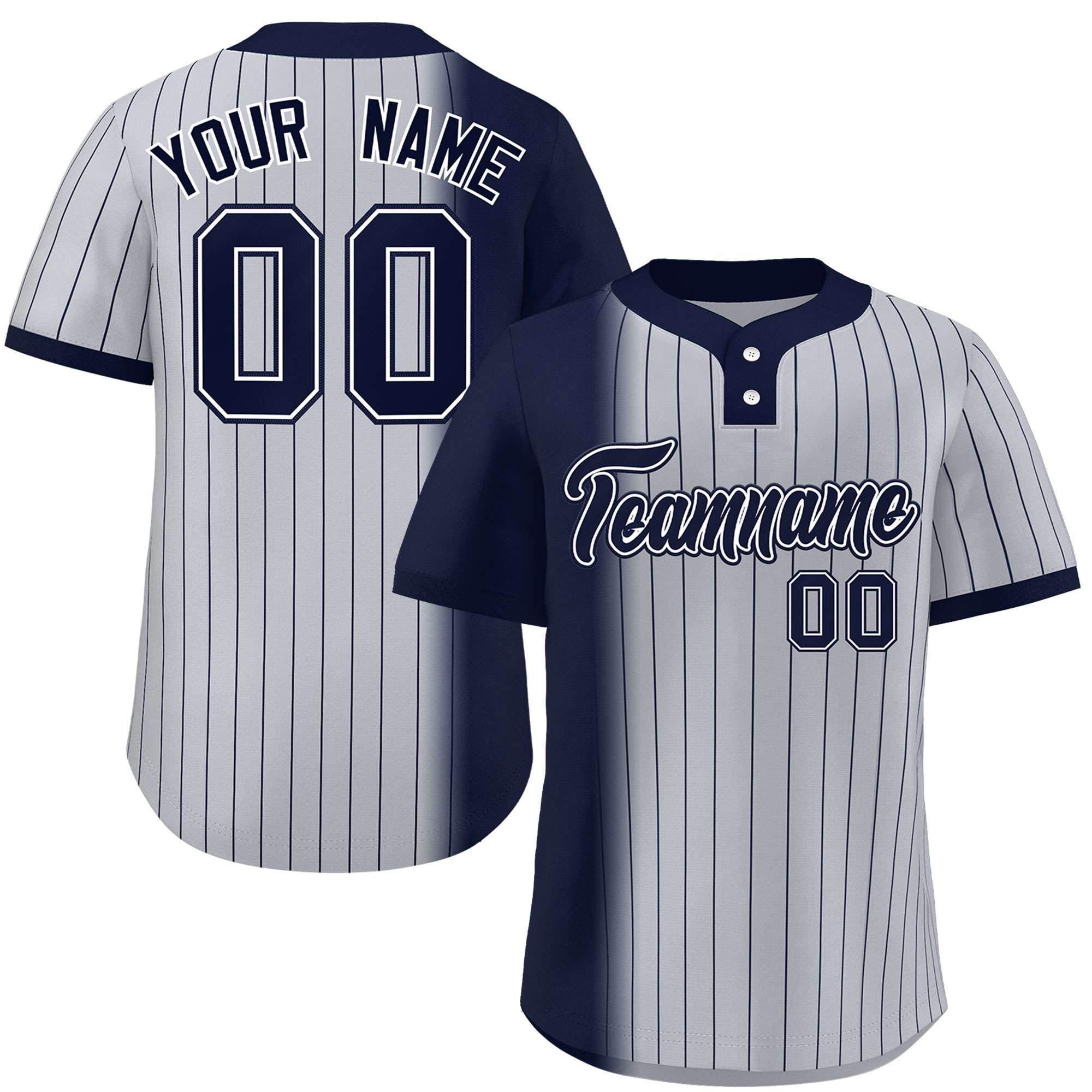 Custom Navy Gray Gradient Stripe Fashion Authentic Two-Button Baseball Jersey