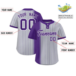 Custom Purple Gray Gradient Stripe Fashion Authentic Two-Button Baseball Jersey